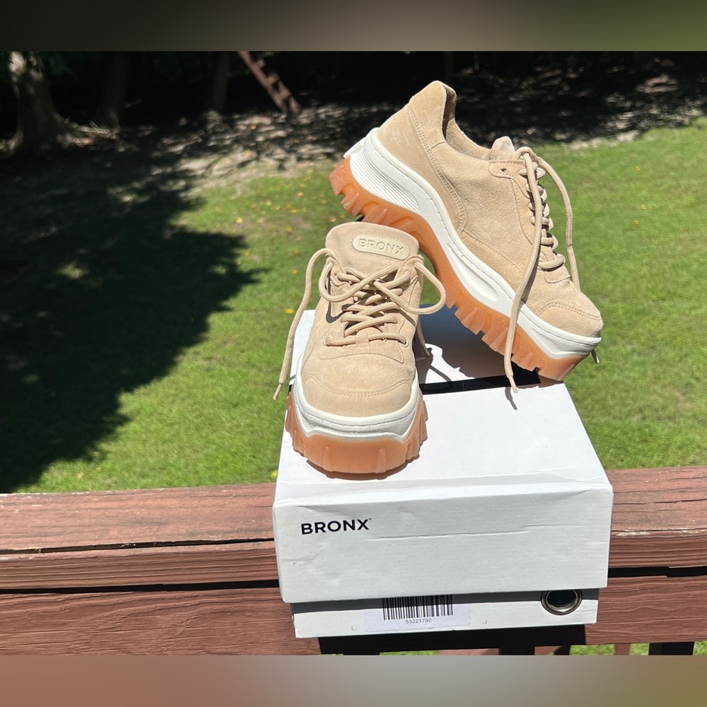 Bronx Jaxstar W/Gum Sole Women Neutral Suede Chunky Streetwear Sneakers|Sz:36EU